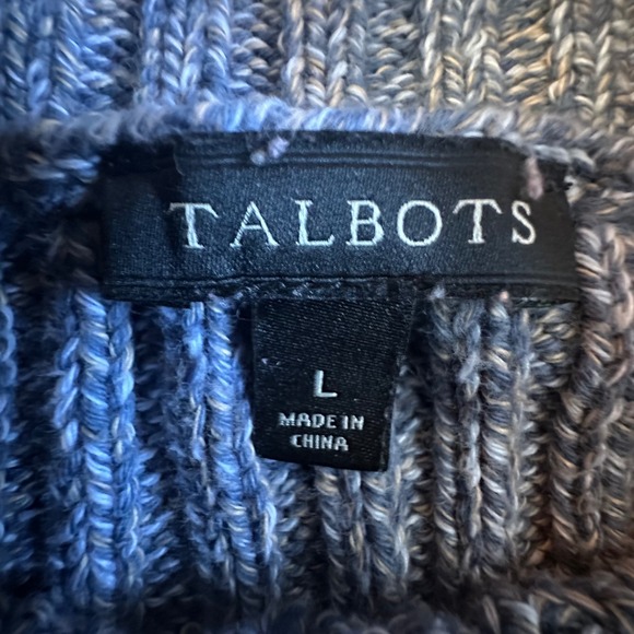 Talbots Sweater Women's Large Blue Marbled Cable Knit Cowl Neck Sweater - Picture 6 of 8
